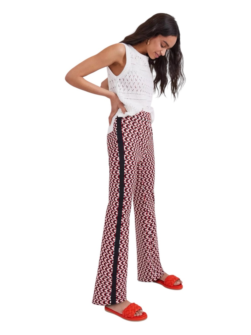 Anthropologie Maeve Pull-On Bootcut Pants Red Black Abstract Side Stripe Small